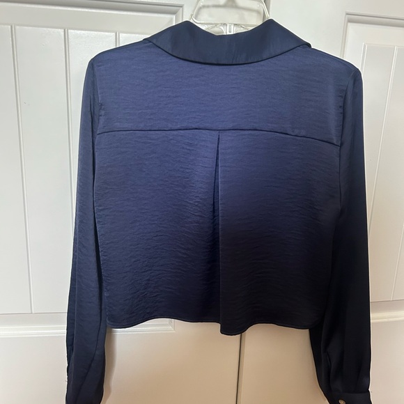 Zara Midnight Blue Satin Button-Up Shirt - Picture 3 of 6